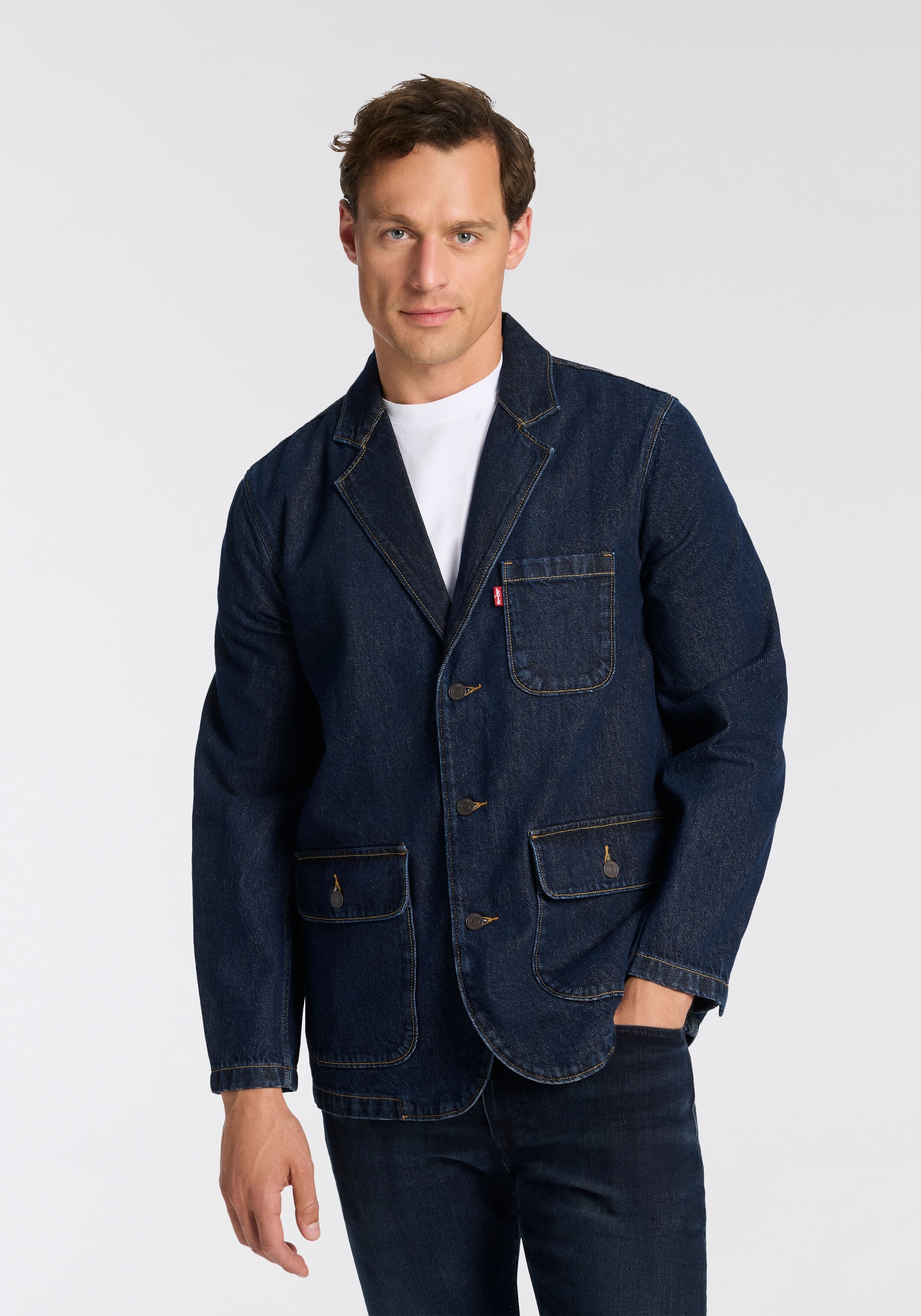 Jeansjacke LEVI'S "PRESIDIO BLAZER", Herren, Gr. L, blau (vintage bags t), Denim/Jeans, Obermaterial: 100% Baumwolle, normal Po-bedeckend, Jacken Jeansjacke, im Blazer-Style vintage bags t L