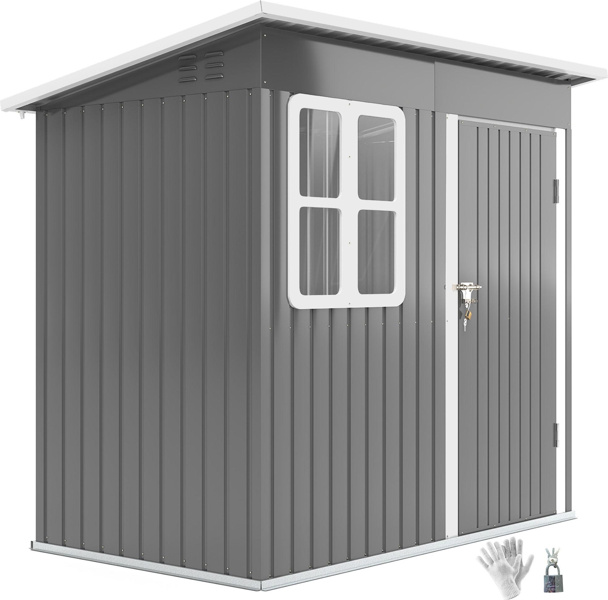 Gartenschuppen aus Metall - Wetterfester Gartenschuppen | Farbe: Grau, Weiß | Abmessungen: 133x221x190 cm