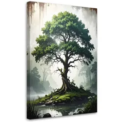 BILD auf Leinwand, Grüner Baum Natur See Landschaft