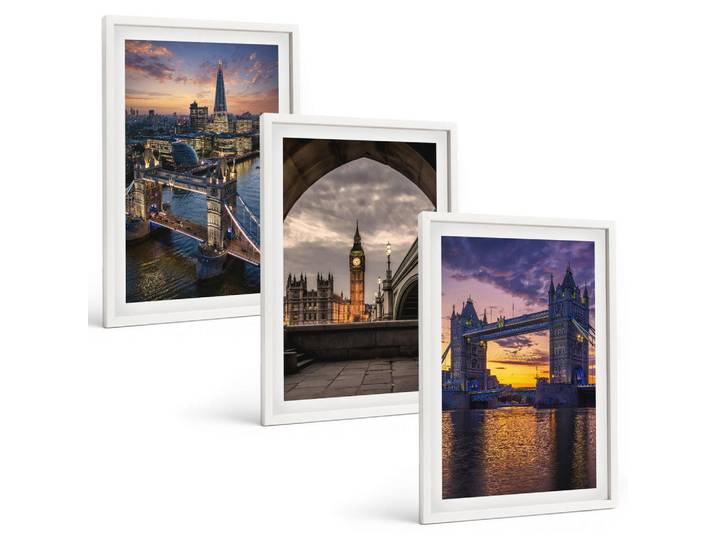 Tulup Bilder SET 3er Set - 40x60 cm Weißer Rahmen - Stadtbrücken, Uhrtürme, Kunststoff, Rechteckig, 40x60 cm, Fotografie, Bilder & Rahmen, Bilder