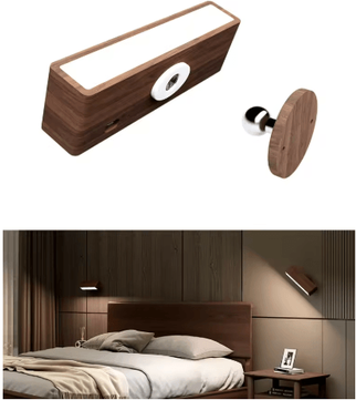 Inspire Picks Nordic Wooden Magnetic LED Wall Lamp 360 Rotating Dimmable Cordless Reading Sconce 1pcs Black Walnut