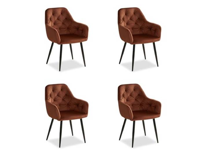 Homestyle4u 2346, set van 4 eetkamerstoelen, fluweel, voor woonkamer, keukenstoel, gestoffeerde stoel met armleuning, bruin, 4 stuks