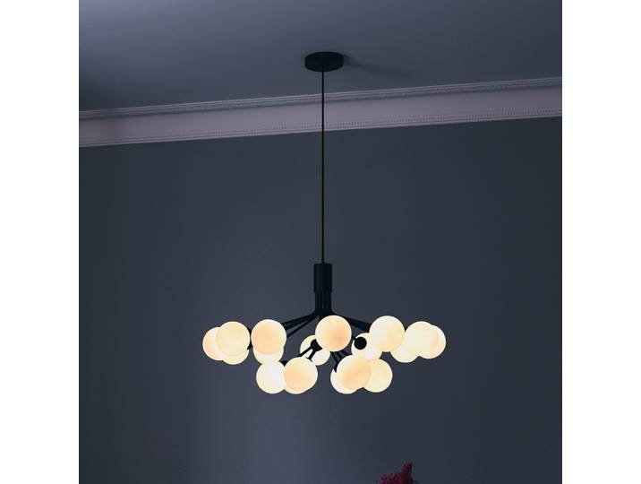 Apiales 18 Lustre Satin Noir/Blanc Opale - Nuura Nuura Aps - Salon / séjour - Design - Métal - Multi-ampoules