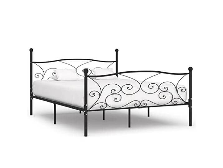 YNGBHFNOP Metallbettgestell Robust Stilvoll Schwarz 180 x 200 cm Bettgestell mit Lattenrost Schwarz Metall 180x200 cm stabiles Bettrahmen Design mit Kopfteil fuer Schwerelos Schlafzimmer