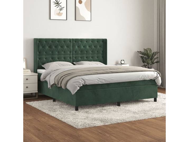 vidaXL Boxspringbett, Boxspringbett mit Matratze Dunkelgrün 160x200 cm Samt