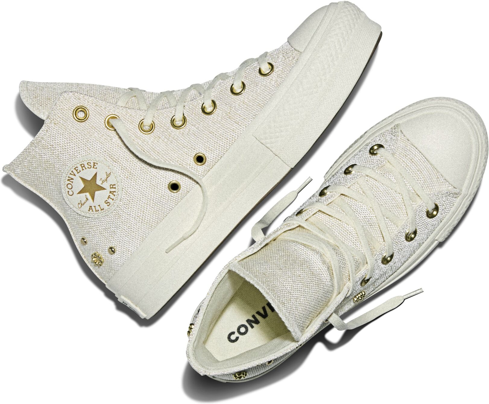 Sneaker CONVERSE "CHUCK TAYLOR ALL STAR LIFT PLATFORM HEATHERED GLAM", Damen, Gr. 41, weiß (egret, gold, schwarz), Synthetik, Schuhe Sneaker, für Freizeitaktivitäten, mit profiliertem Laufsohlenprofil