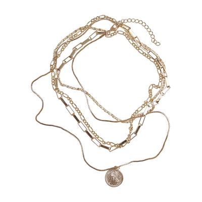 Kette mit Anhänger URBAN CLASSICS "Urban Classics Unisex Coin Layering Necklace", gold, Halsketten, Damen, onesize, Eisen