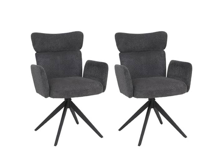 Mendler 2er-Set Esszimmerstuhl HWC-N11 Stoff - dunkelgrau, Beine dunkelgrau Stuhl, drehbar Auto-Return, Bouclé (350g/m²)