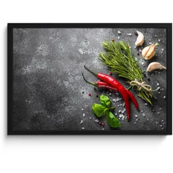 POSTER MIT RAHMEN Pfeffer - Kräuter - Gewürze - Beton 60x40 cm