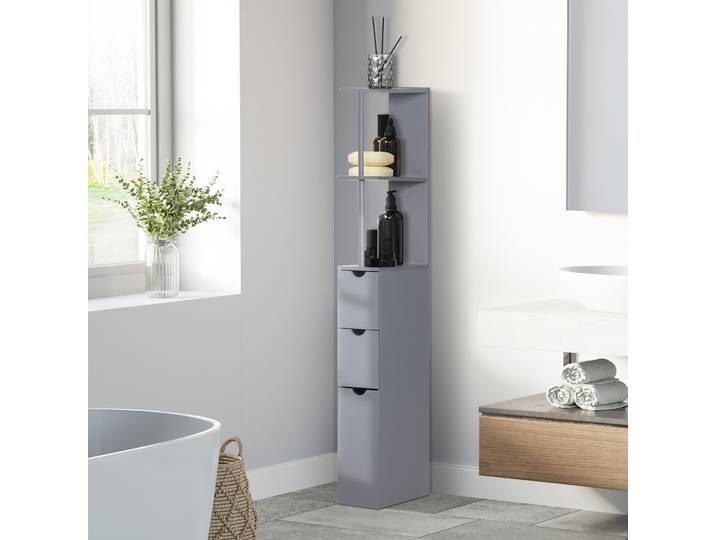 HOMCOM Colonne Salle de Bain Gris 15x33x136,5cm avec Tiroirs