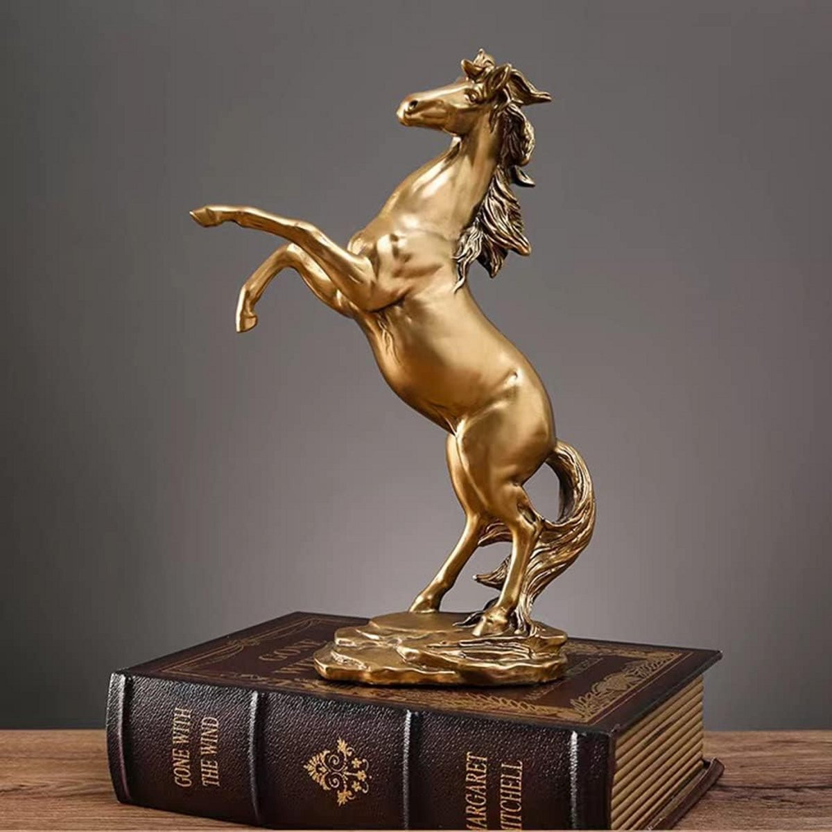 Groot Gouden Paard Beeld Staand - Luxe Hars Sculptuur voor Woondecoratie en Kantoor