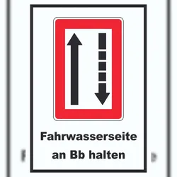 HB-Druck Fahrwasserseite an Backbord halten Symbol und Text A4 (210x297mm)