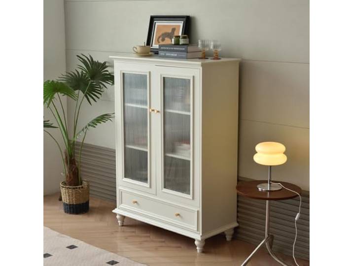 Ecoxsnz Sideboard mit Schubladen, Modern Küchenschrank mit 2 Türen, 80 x 40 x 120 cm, DREI Partitionen für Küche,Wohnzimmer und Esszimmer (Weiß, 80 x 40 x 120 cm)