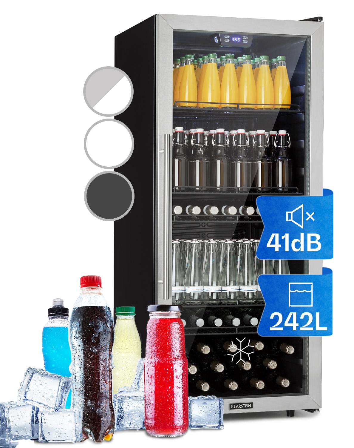 Klarstein Mini Kühlschrank mit Glastür, Mini-Kühlschrank für Zimmer, Getränkekühlschrank Klein mit Verstellbaren Ablagen, Kleiner Kühlschrank 242 Liter, Indoor/Outdoor Kühlschrank Leise