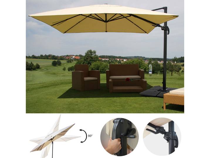 Gastronomie-Ampelschirm HWC-A96, 3x4m (Ø5m) schwenkbar, Polyester/Alu 26kg creme mit Ständer