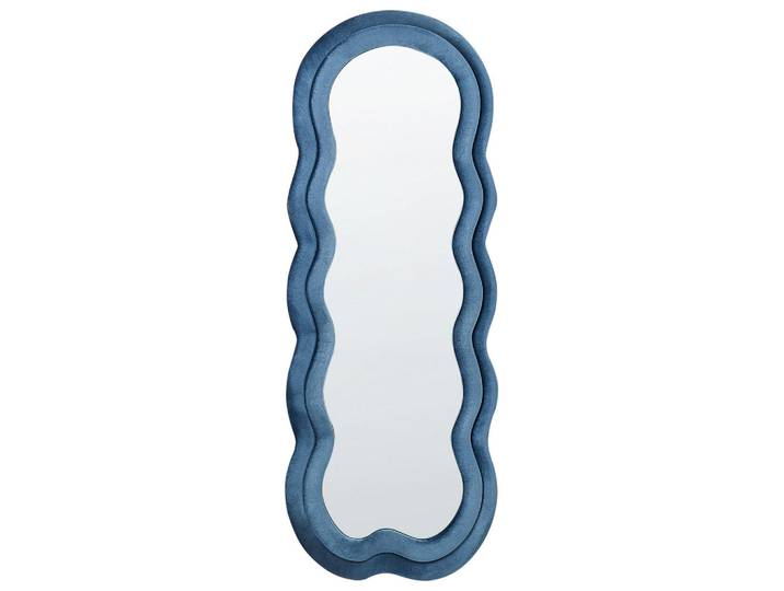 Beliani Wandspiegel Samtstoff blau asymmetrisch 57/160 cm Lacs, Blau, Freiform, 57x160x3 cm, Spiegel, Wandspiegel