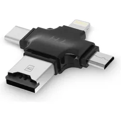 Avizar 4-in-1 Micro-SD Kartenleser USB-C / Lightning / Micro-USB / USB - Schwarz (USB), Speicherkartenlesegerät, Schwarz