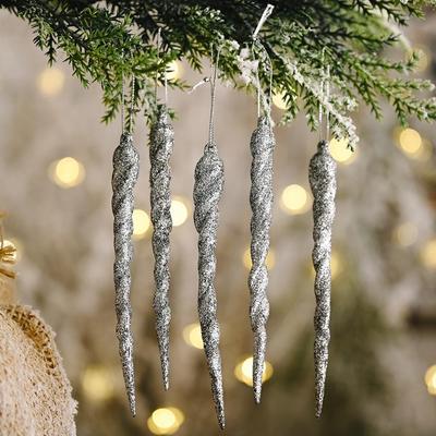 Snug & Styled Christmas Icicle Ornament Set Colorful Hanging Tree Decorations For Festive Holiday Decor silver
