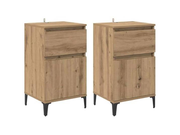 KDVXBCQJH 2er Set Nachttische, Beistelltisch 40x35x70cm, Artisan-Eiche Rustikale Nachtkonsole fürs Schlafzimmer mit Schublade, Fach und stabilem Stahlgestell für Griffnähe am Bett.