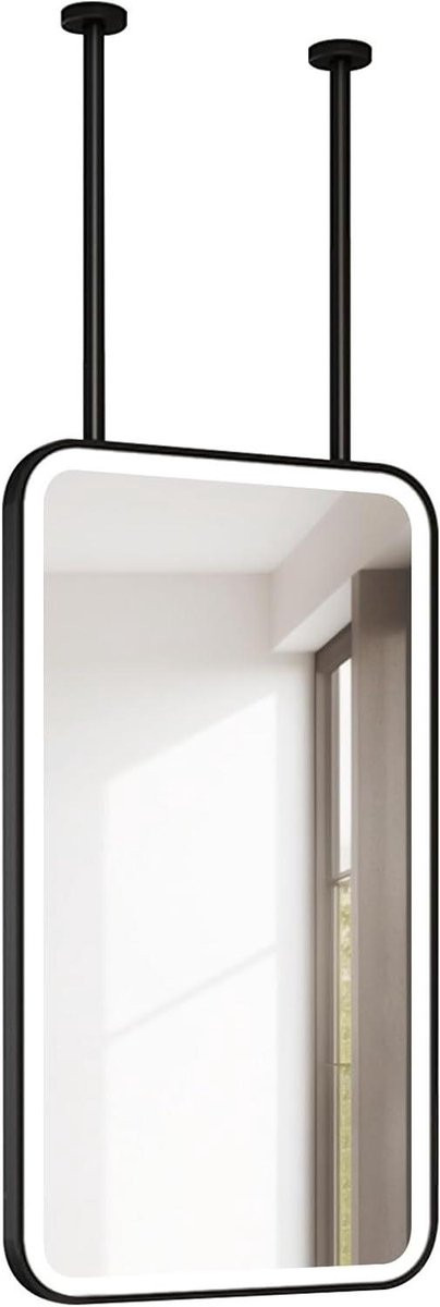 Zilveren Hangende Wandspiegel met Verlichting en Drie Kleurtemperaturen voor Make-up