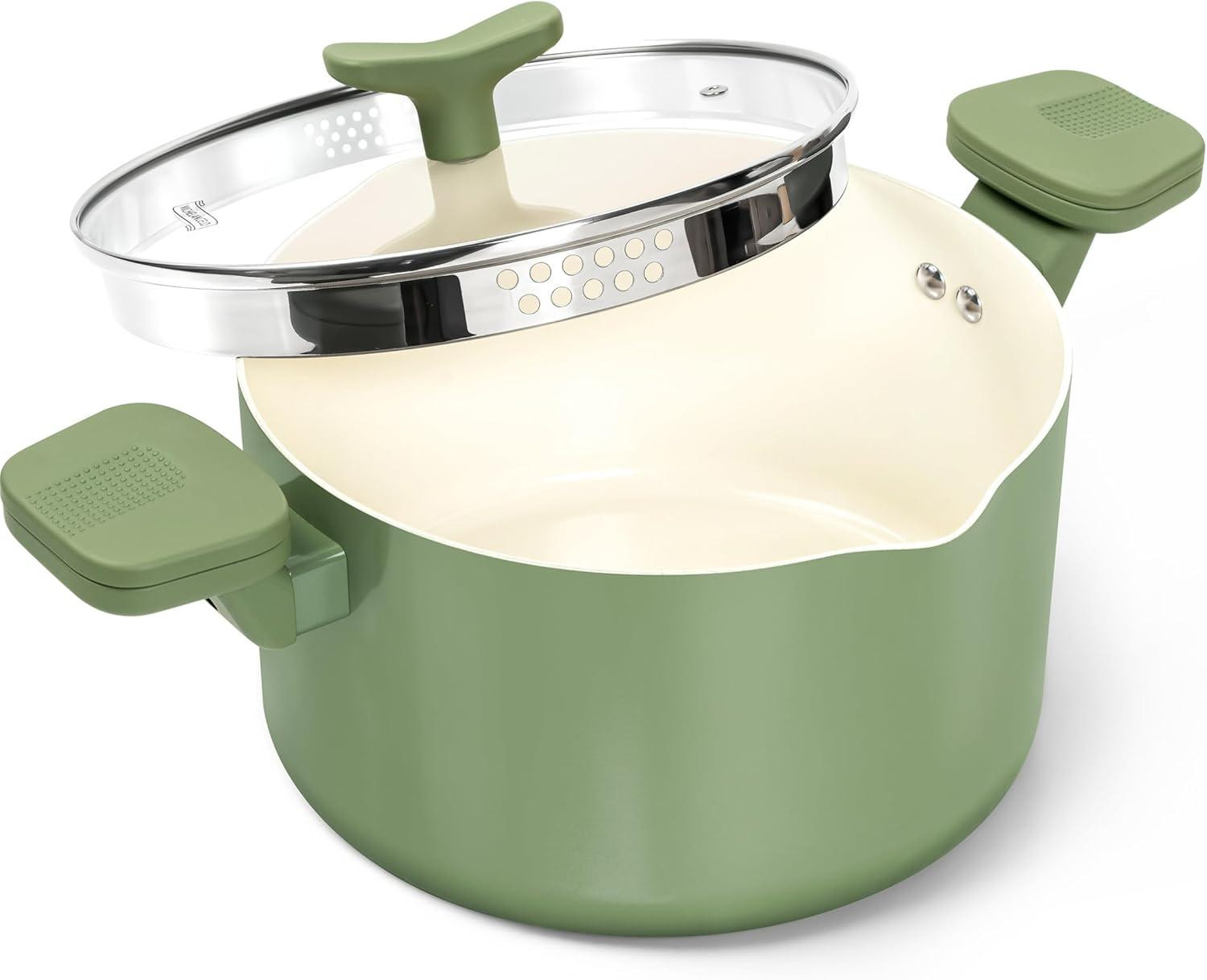 Carl Schmidt Sohn Michelangelo Pastasoep pan met zeefdeksel, 5,7 liter, keramische antiaanbaklaag, groen