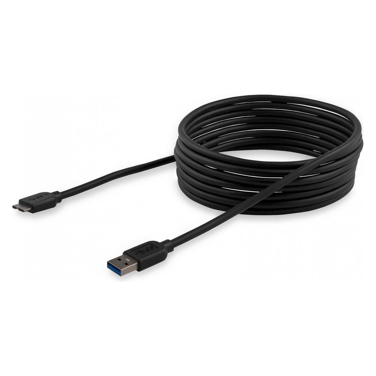 StarTech 3m schlankes SuperSpeed USB 3.0 A auf Micro B Kabel - St/St - USB 3.0 Anschlusskabel - Schwarz (3 m, USB 3.2 Gen 1) (USB3AUB3MS)