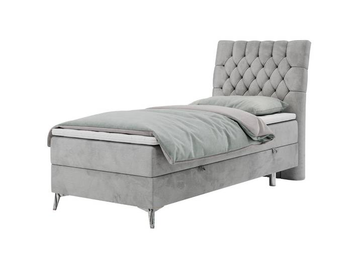 MKS Boxbett Milen 90/200 Hellgrau Velvet - H3 - Rechts Seite, H3, Rechteckig, 90x200 cm, Schlafzimmer, Betten, Boxspringbetten