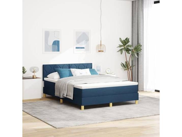 SKTQYQO Boxspringbett mit blauer Matratze Hotel Bettgestell Mehrzweckbettrahmen Geeignet für Hotels und Studios 140x190cm Stoff
