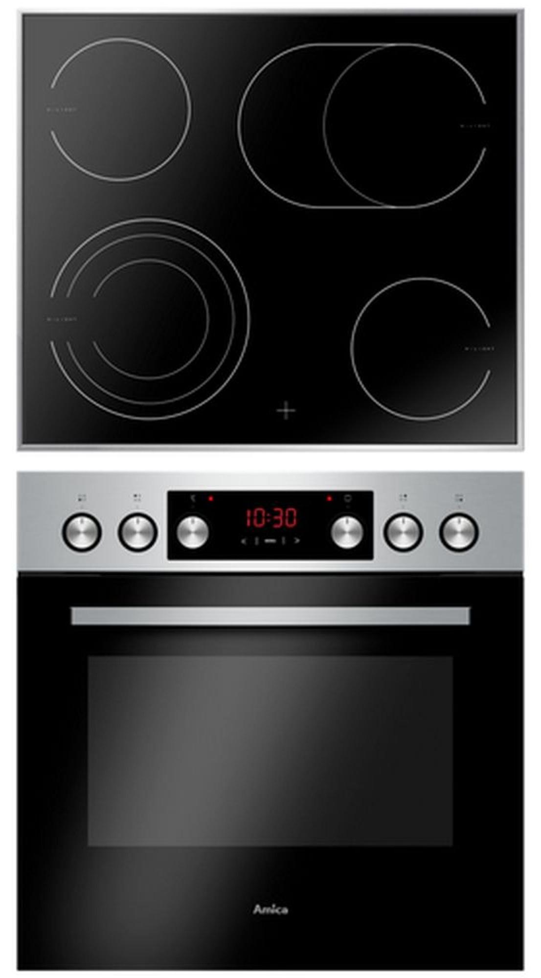 Amica EHCX 933 110 E, Herd-Set, Glaskeramik-Kochfeld, Fine Design, Edelstahl, XXL-Großbackofen,