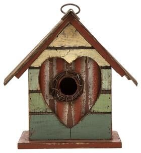 "Glitzhome 8.66""H Distressed Solid Wood Birdhouse with Heart"