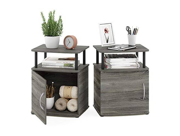 Furinno JAYA Utility Design Beistelltisch, Nachttisch, französische Eiche/Schwarz, 2er Set, 48 (B) x 61.2 (H) x 39.4 (T) cm