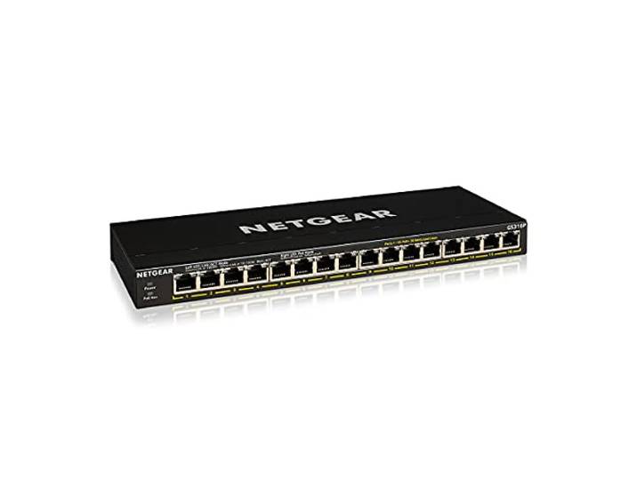 NETGEAR 16-poorts Gigabit Ethernet Unmanaged PoE+ Switch (GS316P) - met 16 x PoE+ @ 115 W, bureau- of wandmontage
