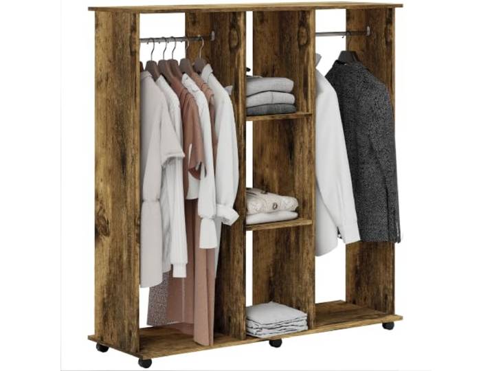 HOMCOM Armoire Penderie Mobile 6 roulettes 120x40x128cm Marron Meuble de Rangement en Bois