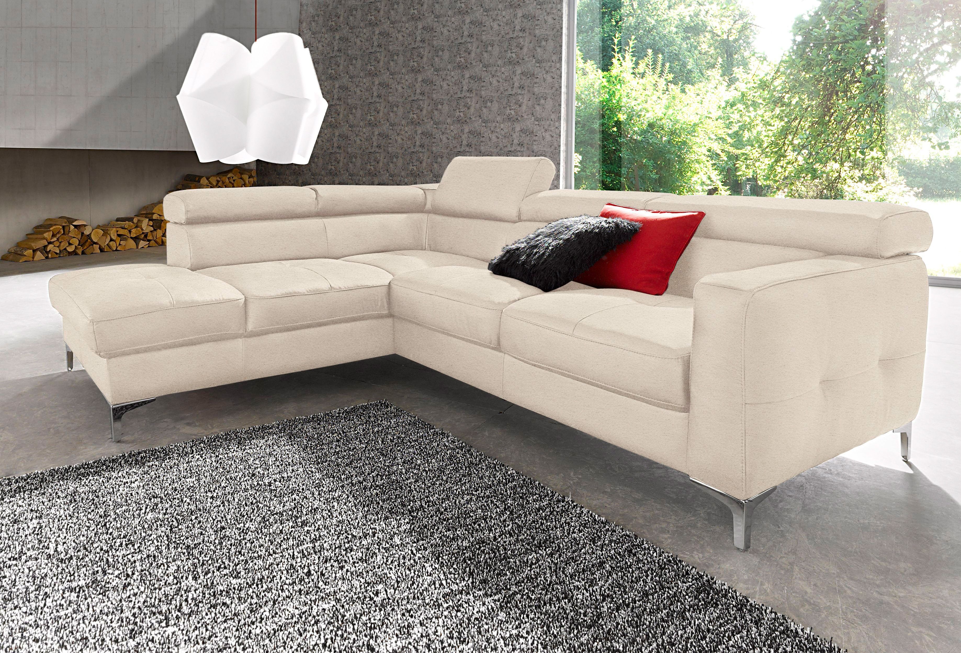 Ecksofa COTTA "Sammy L-Form", beige (creme), B:239cm H:74cm T:207cm, Microfaser Primabelle (100% Polyester);Die Rückseite und die Liegefläche der Bettfunktion in NaturLEDER ist mit schwarzem Spannstoff bezogen, Sofas, Ecksofa, mit Kopfteilverstellung, wah