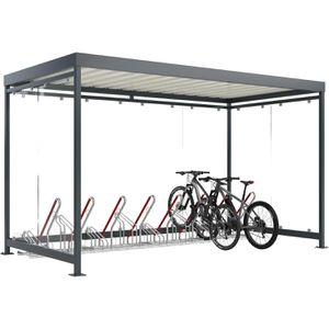 WSM Fahrradunterstand Economy Köln Bike K4 2502 XBF, anthrazit, 3 Wände aus Glas, 420 x 217cm (B/T), mit Fahrradständer