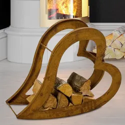 Kamin Feuer Holz Regal Aufbewahrung Herz Form Innen Außen Deko Rost Optik 73 cm Boltze 1008289