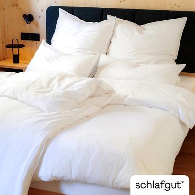 Bettwäsche SCHLAFGUT "Premium Knitted Jersey 2teiliges Bettwäscheset", weiß (full, weiß), B/L: 135cm x 200cm, 1 Stk., 1 Stk., Jersey, B/L: 80cm x 80cm, 2, Jersey, Obermaterial: 95% Baumwolle, 5% Elasthan, Bettwäsche, Bettwäsche, Ton-in-Ton...