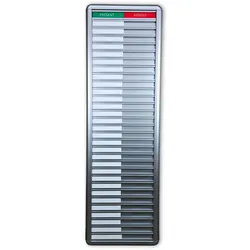 CombiCraft Anwesendheitstafel bzw. Abwesenheitstafel "Présent-Absent" in einem silberfarbenen Aluminiumschiebeprofil für 30 Personen - 257 x 830 mm