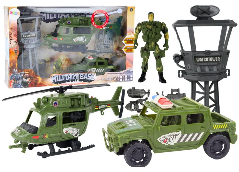 Lean Toys Militaire set met helikopter, gevechtsvoertuig, controletoren en soldaat