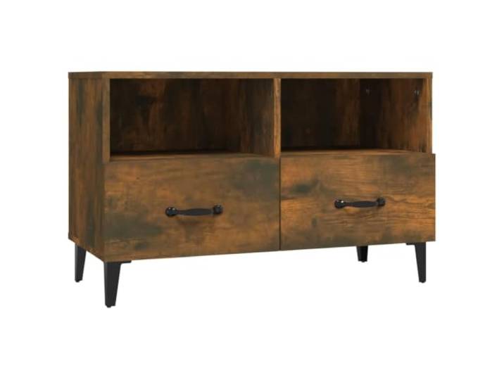 KUPTYERFG TV-Schrank Lowboard Räuchereiche 80x36x50 cm Holzwerkstoff Kompaktes Mediencenter mit Schubladen und Fächern für Wohnzimmer und Schlafzimmer, inklusive Eisenfüßen und Wandhalterung.