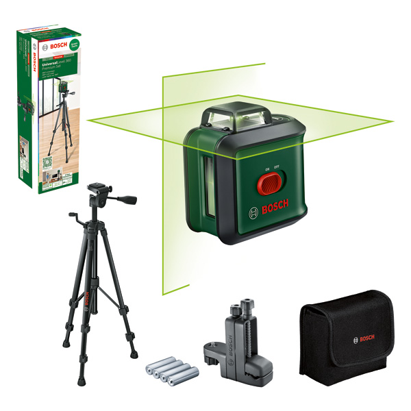 Bosch Kreuzlinien-Laser UniversalLevel 360 Premium-Set, Stativ TT 150, Universalklemme 0603663E07