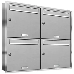 AL Briefkastensysteme 4 Fächer Premium Edelstahl Unterputz Briefkasten Anlage für Post A4, modern, robust, wetterfest, Artikelnummer: 331T4U2