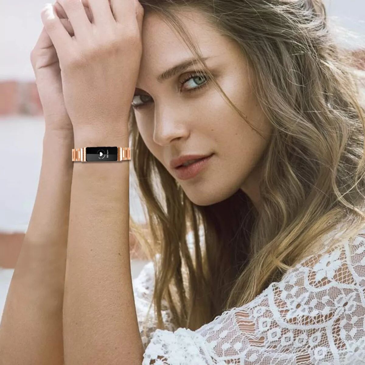 INF Elegantes Edelstahlarmband kompatibel mit Fitbit Inspire/Inspire 2/HR - Schmal Roségold