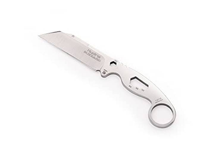 Hydra Buzzard White Hawk Multiwerkzeug Messer, Edelstahl 1.4116, 80 mm Klinge und schwarze Kydexscheide