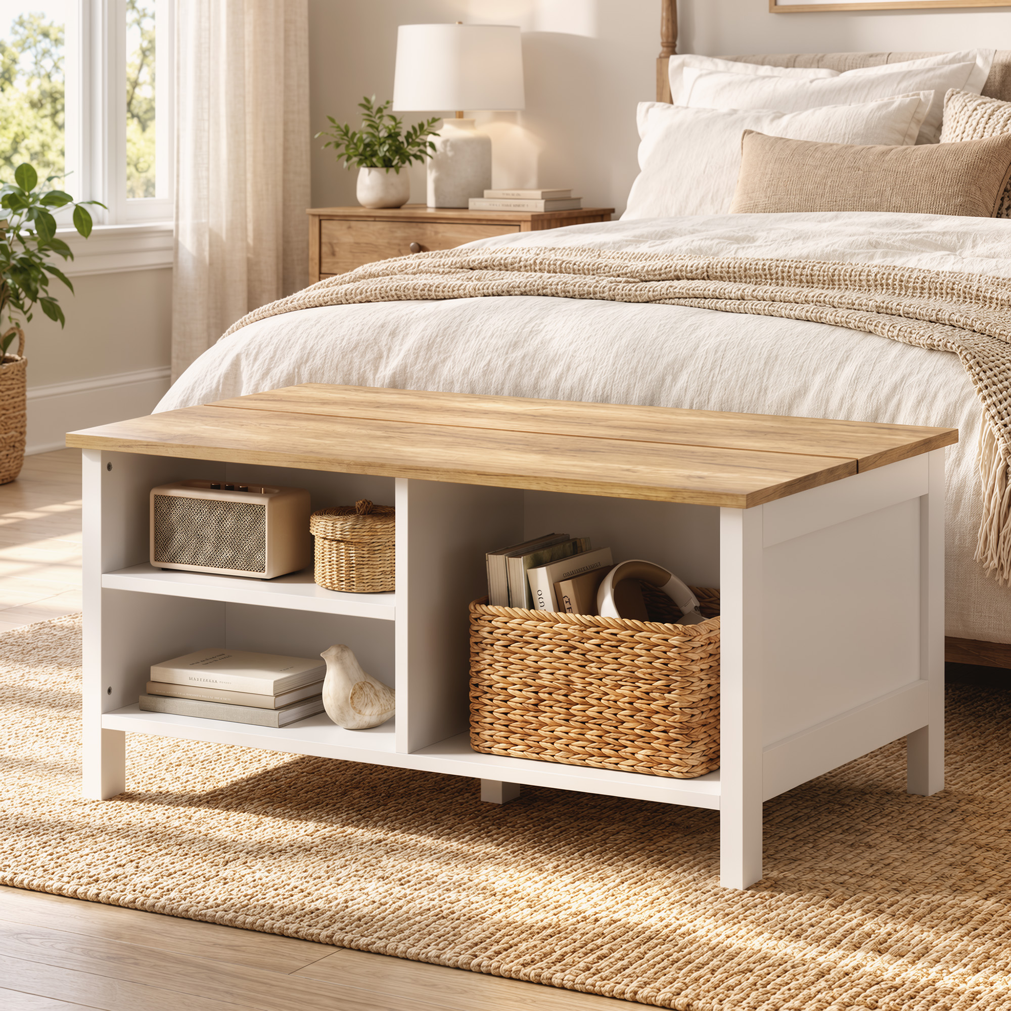 Homcom Cassapanca Contenitore con Coperchio Sollevabile, 80x60x40 cm, Effetto Legno Naturale   Aosom Italy