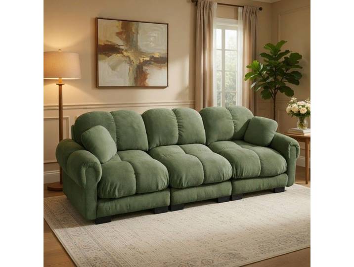 CollaHausse Canapé Cloud 3 Places Vert Matelassé Ergonomique avec Coussins