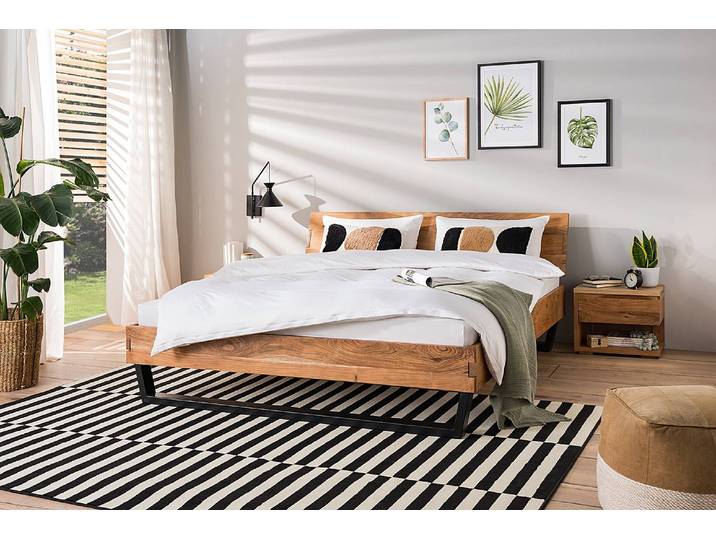 Lit en bois massif Magurto 180 x 200cm Acacia massif verni Marron/Acacia Acacia