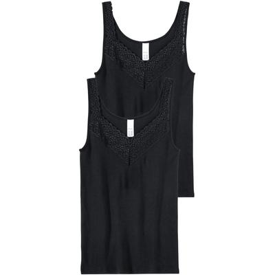 Achselhemd SPEIDEL "Natalie", Damen, Gr. 42, N-Gr, schwarz, Feinripp, Obermaterial: 100% Baumwolle, unifarben, bequem, tiefer V-Ausschnitt, Unterhemden, Baumwolle, eng, bequem, V-Ausschnitt, feminin, vielseitig