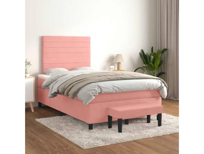 KTHLBRH Boxspringbett mit Matratze Rosa 120 x 190 cm Weicher Samt, Doppelbettgestell, robustes Gestell, Schlaf