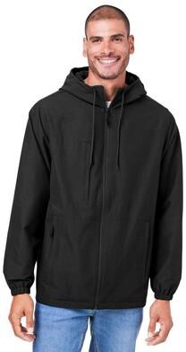 Harriton M73 Flex Twill Hooded Jacket in Black size Medium   94% nylon twill, 6% spandex